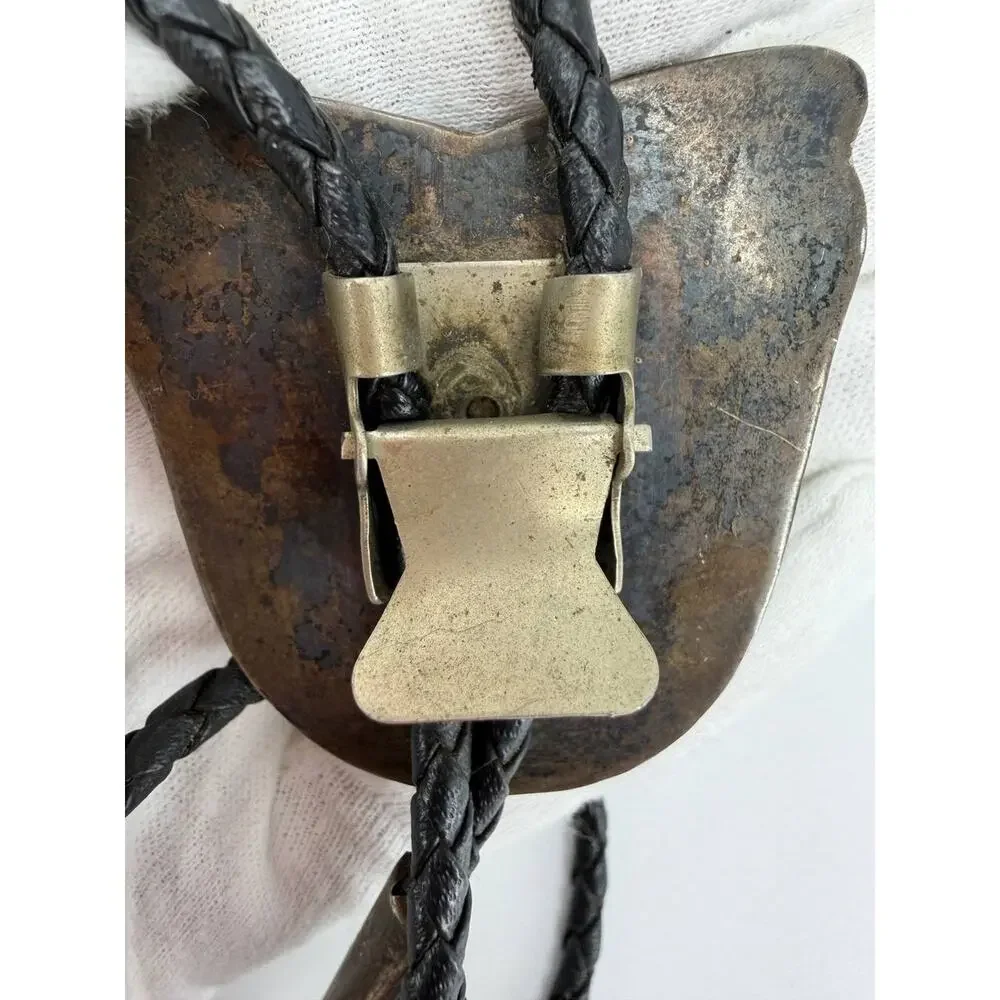 Vintage Sterling Silver Turquoise Bolo Tie Leather Cord Southwestern 59.2g